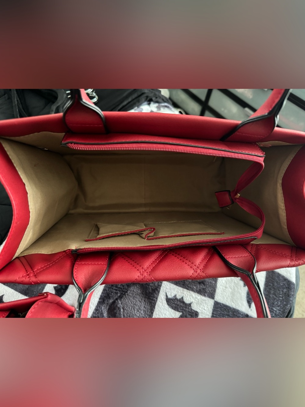Red Quilted Leather Top-Handle Bag Inspired - Picture 2 of 5